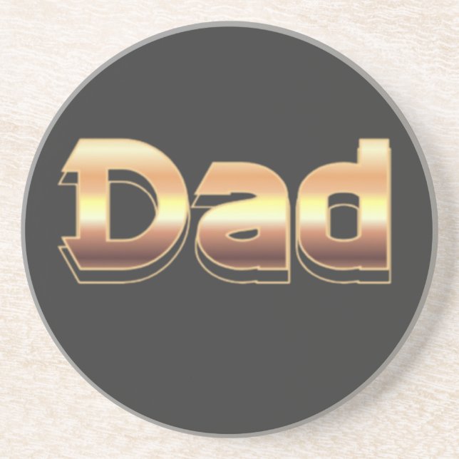 Bold Metallic Gold Dad Lettering Design Coaster (Front)