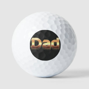 Bold Metallic Gold Dad Lettering Design Golf Balls