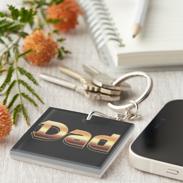 Bold Metallic Gold Dad Lettering Design Key Ring (Front Right)