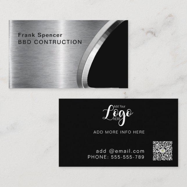 Bold Metallic Look Construction Business Card: Bus Business Card (Front/Back)
