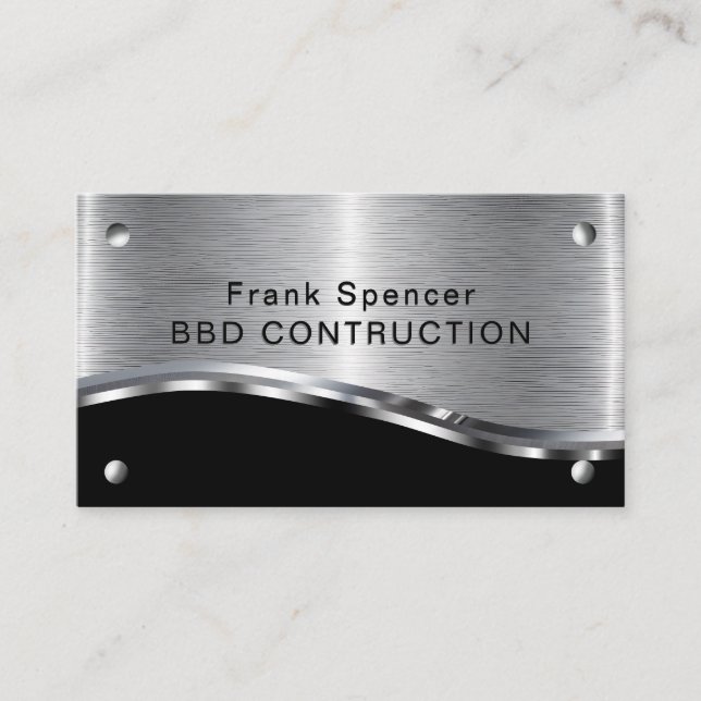 Bold Metallic Look Construction Business Card: Bus Card (Front)
