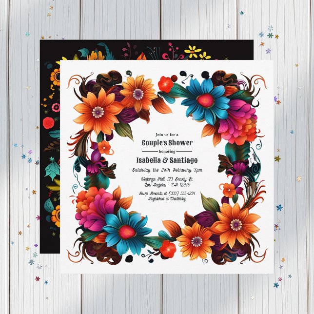 Bold Mexican Fiesta Floral Couple's Shower Invitation (Bold Mexican Fiesta Floral Couple's Shower Invitation)
