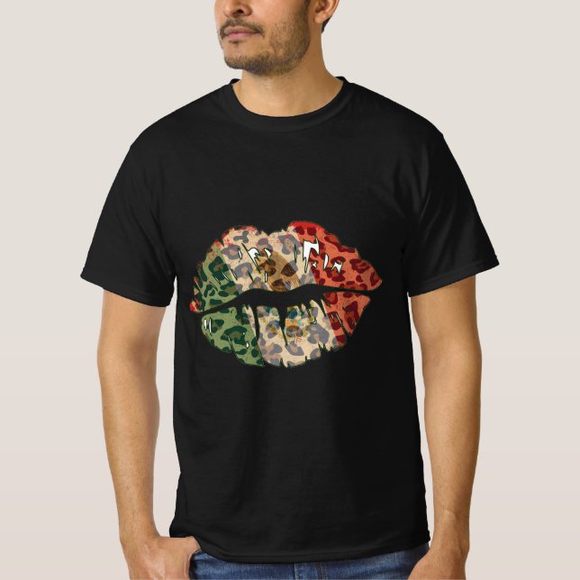 Bold Mexican Flag Lips Design T-Shirt (Front)