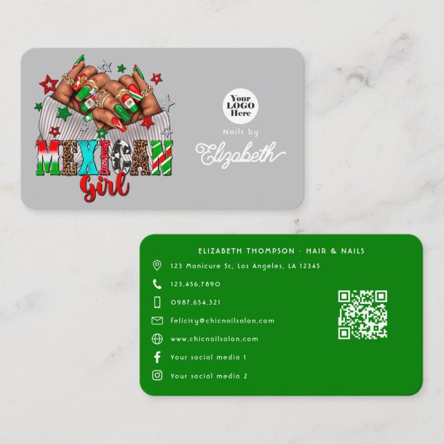 Bold Mexican Nail Salon Business Card (Front/Back)