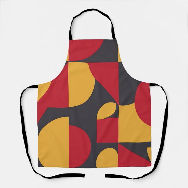 Bold Mid-Century Geometric Red Yellow Gray Pattern Apron (Front)