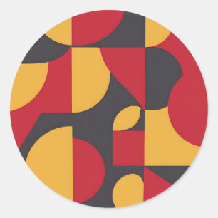 Bold Mid-Century Geometric Red Yellow Gray Pattern Classic Round Sticker