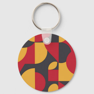 Bold Mid-Century Geometric Red Yellow Gray Pattern Key Ring