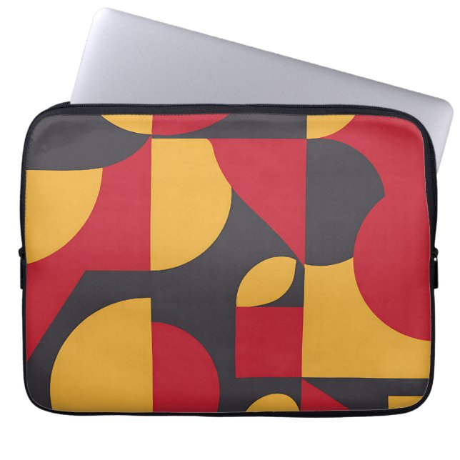 Bold Mid-Century Geometric Red Yellow Grey Pattern Laptop Sleeve (Front)