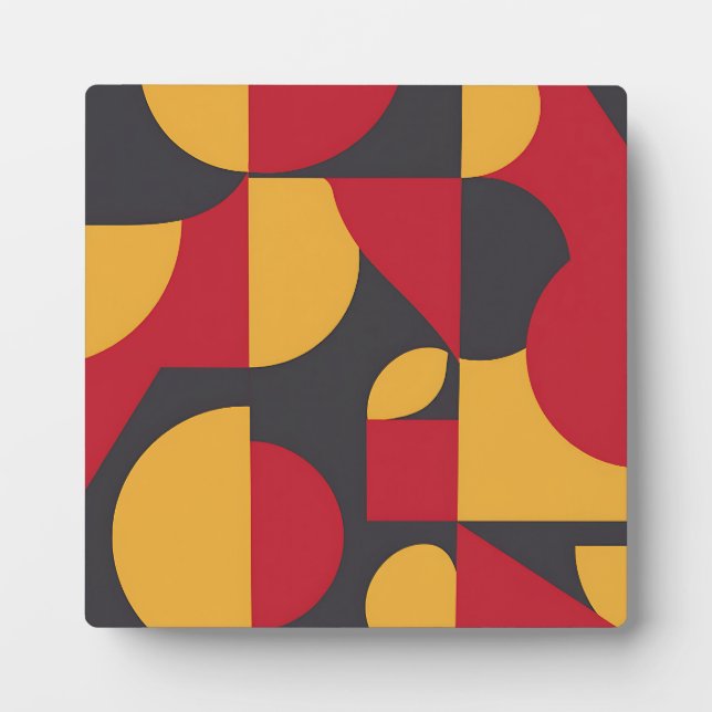 Bold Mid-Century Geometric Red Yellow Grey Pattern Plaque (Front)