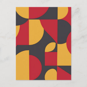 Bold Mid-Century Geometric Red Yellow Grey Pattern Postcard