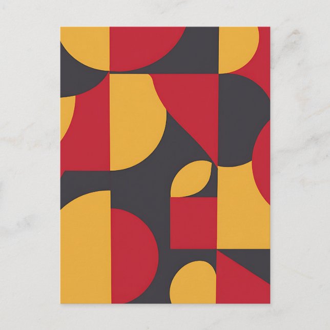 Bold Mid-Century Geometric Red Yellow Grey Pattern Postcard (Front)
