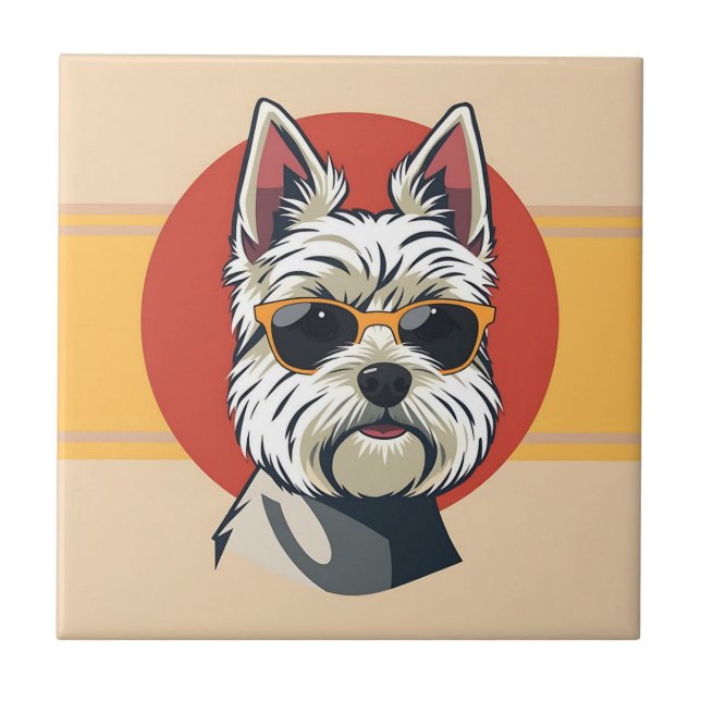 Bold Mid-Century Modern Maltese Dog Portrait Ceramic Tile (Front)
