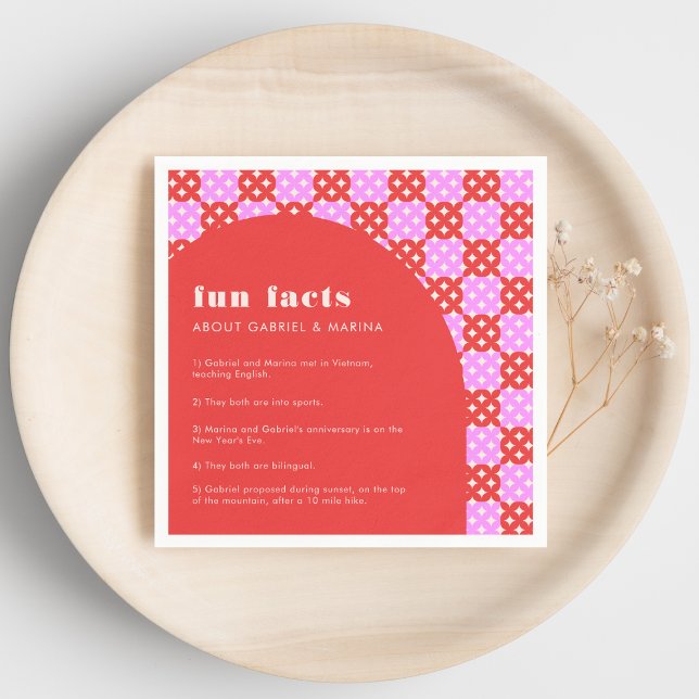 Bold Midcentury Mod Fun Facts Newlyweds Wedding Napkin (Creator Uploaded)