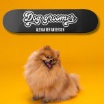 Bold Minimal Black and White Dog Groomer Skateboard<br><div class="desc">Show off your love for dog grooming and skate culture with this custom black skateboard deck featuring a bold "Dog Groomer" typography design in an eye-catching white script. Perfect for professional pet groomers, dog lovers, or anyone looking for a unique, personalised board, this design is sleek, stylish, and full of...</div>