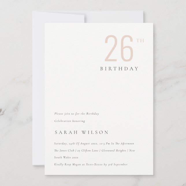 Bold Minimal Dusky Blush Any Age Birthday Invite (Front)
