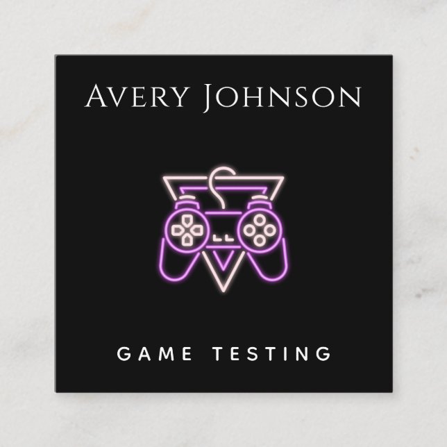 Bold & Minimal Video Game Testing Pink Controller Square Business Card (Front)
