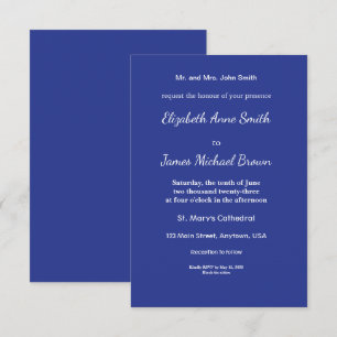 Bold Minimal Wedding Invite in Deep Blue
