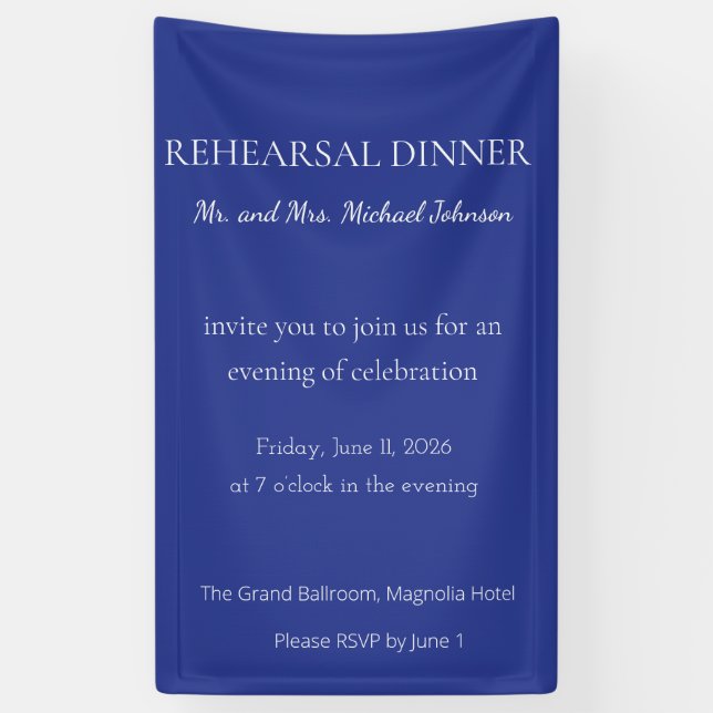 Bold Minimal Wedding Invite in Deep Blue Banner (Vertical)