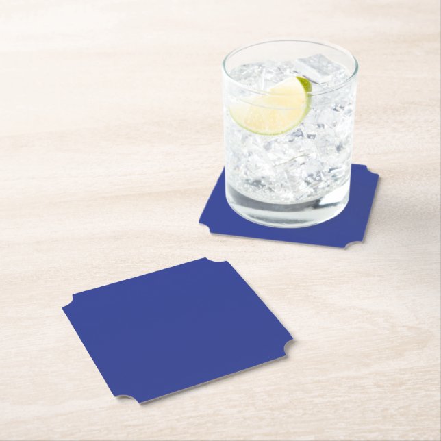 Bold Minimal Wedding Invite in Deep Blue Paper Coaster (Insitu)