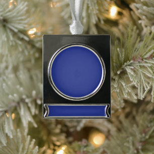 Bold Minimal Wedding Invite in Deep Blue Silver Plated Banner Ornament