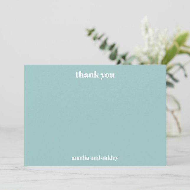Bold Minimalist Aqua Blue Retro Custom Wedding Thank You Card (Standing Front)