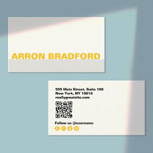 Bold Minimalist Black and Ye;; Social Media QR  Business Card