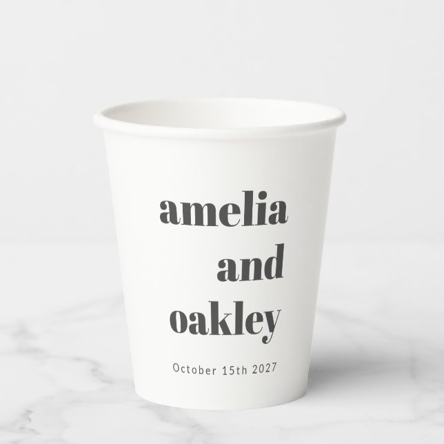 Bold Minimalist Black White Retro Custom Wedding Paper Cups (Front)