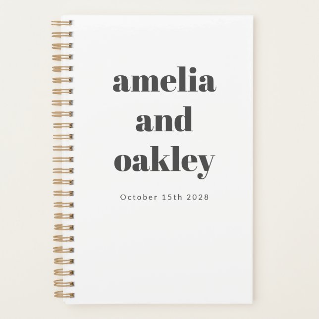 Bold Minimalist Black White Retro Custom Wedding Planner (Front)