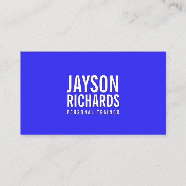 Bold Minimalist Bright Blue Personal Trainer Business Card (Front)