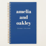 Bold Minimalist Bright Blue Retro Custom Wedding Planner<br><div class="desc">Stay organised while planning your big day with this Personalised Wedding Planner. Featuring a modern minimalist design in bright cobalt blue with bold typography, this spiral-bound notebook is perfect for jotting down ideas, timelines, and to-do lists. With customisable names and date details, it makes a thoughtful engagement gift for newlyweds-to-be....</div>