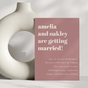 Bold Minimalist Dusty Rose Retro Simple Wedding Invitation