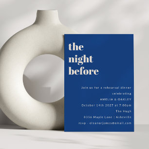 Bold Minimalist French Blue Rehearsal Dinner Invitation