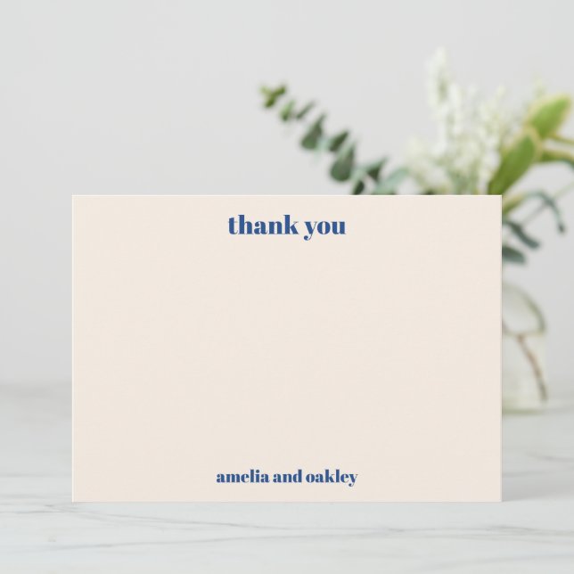 Bold Minimalist French Blue Retro Custom Wedding Thank You Card (Standing Front)