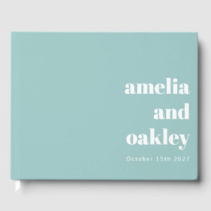 Bold Minimalist Modern Aqua Blue Custom Wedding Guest Book