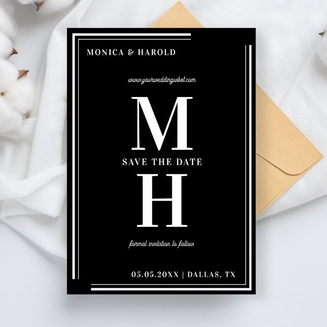 Bold Minimalist Monogram Black & White Wedding Save The Date (Creator Uploaded)
