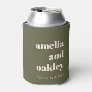 Bold Minimalist Olive Fall Retro Custom Wedding Can Cooler