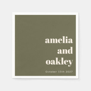 Bold Minimalist Olive Fall Retro Custom Wedding Napkin