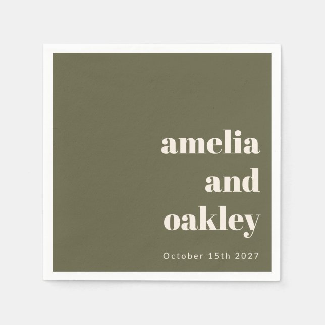 Bold Minimalist Olive Fall Retro Custom Wedding Napkin (Front)