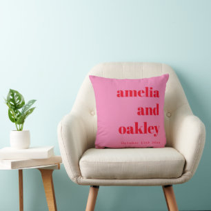 Bold Minimalist Pink and Red Retro Custom Wedding Cushion