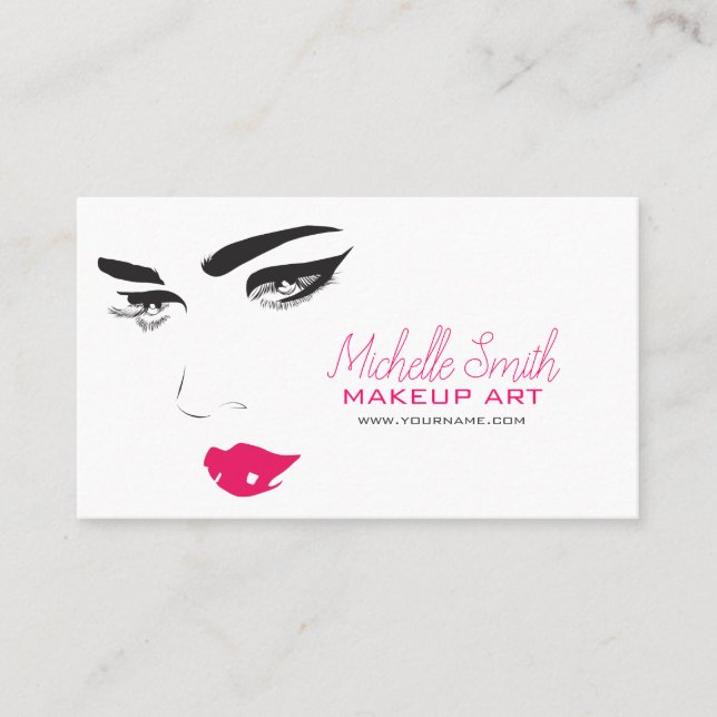 Bold Minimalist Pink Black Modern Makeup Artist QR Business Card (Front)