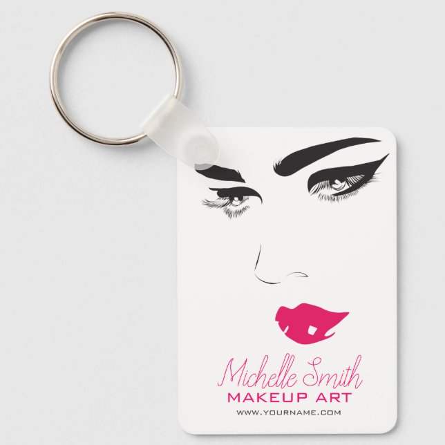 Bold Minimalist Pink Black Modern Makeup Artist QR Key Ring (Front)