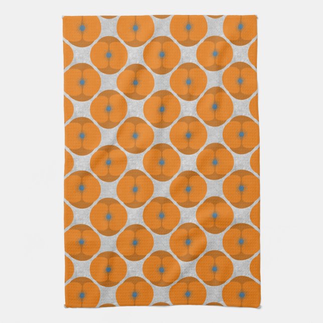 Bold Minimalist Poppy Textured Floral Orange Tea Towel (Vertical)