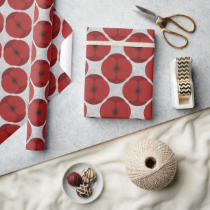 Bold Minimalist Poppy Textured Floral Red Wrapping Paper