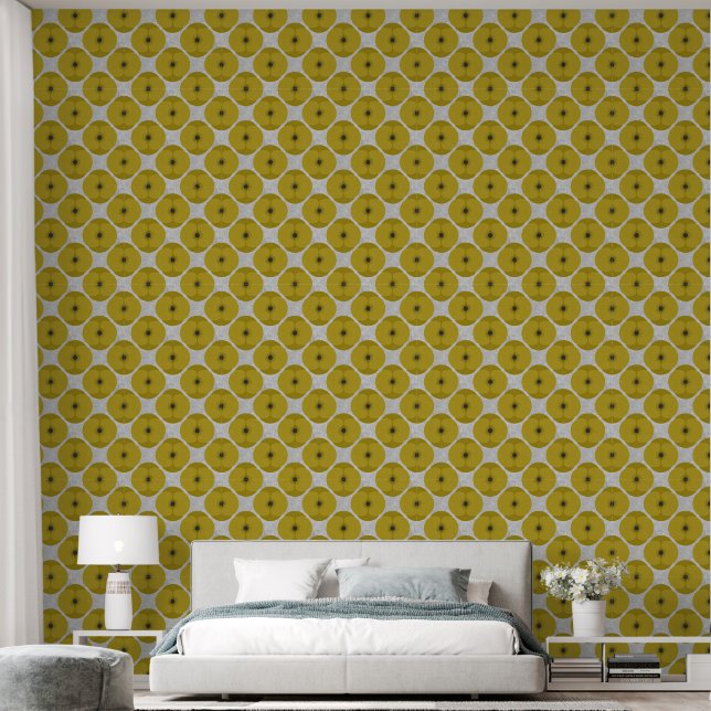 Bold Minimalist Poppy Textured Floral Yellow Wallpaper (Bedroom)