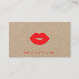 Bold Minimalist Red Lips Logo Makeup Artist Kraft Business Card