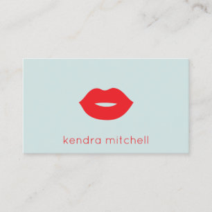 Bold Minimalist Red Lips Logo Makeup Artist Mint Business Card