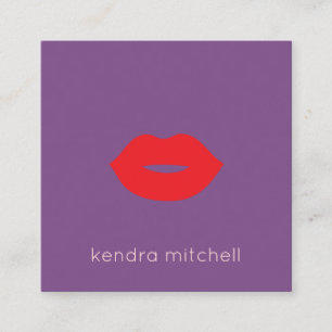Bold Minimalist Red Lips Logo Makeup Artist Purple Square Business Card