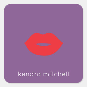 Bold Minimalist Red Lips Logo Makeup Artist Purple Square Sticker