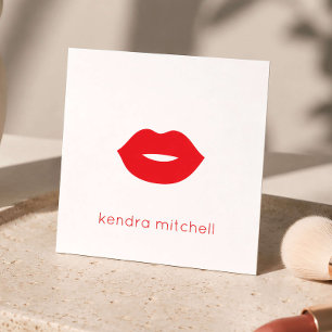 Bold Minimalist Red Lips Logo Makeup Artist White Square Business Card