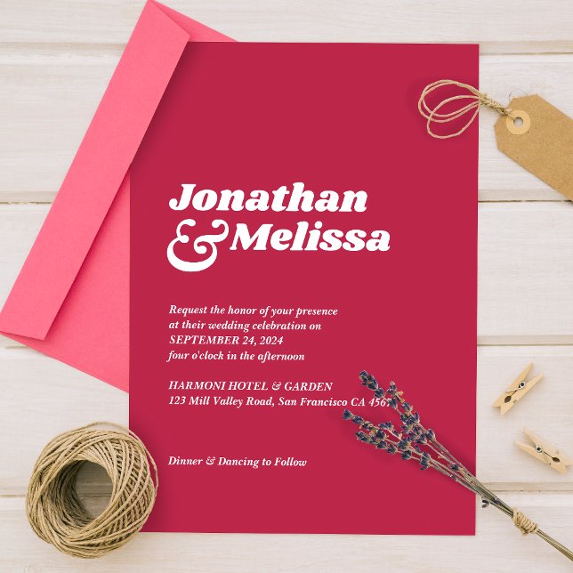 Bold Minimalist Retro Viva Magenta We Do Wedding  Invitation (Creator Uploaded)